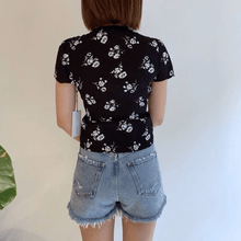 Load image into Gallery viewer, 黑色碎花前扭結上衣
